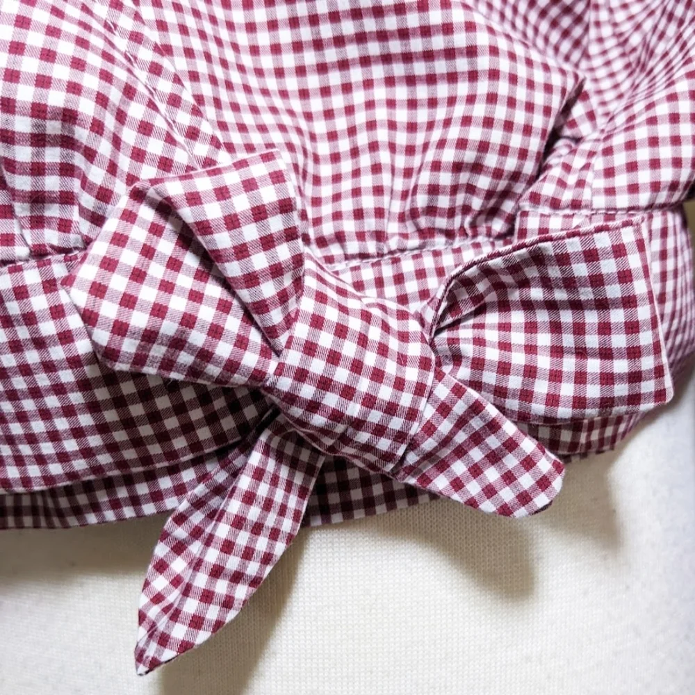 MADEWELL Burgundy Gingham Wrap Blouse/Top with 3/4 Sleeves - Picture 7 of 10